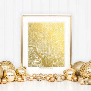 Washington DC Gold Foil Map, City Map Art, Retirement or Anniversary Gift, Vacation Memento