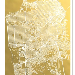 San Francisco Map, Gold Foil Print, San Francisco Print, Gold Foil City Map, Gold Foil Map, Gift for Traveler, Christmas Gift for Holidays