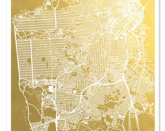 San Francisco Map, Gold Foil Print, San Francisco Print, Gold Foil City Map, Gold Foil Map, Gift for Traveler, Christmas Gift for Holidays