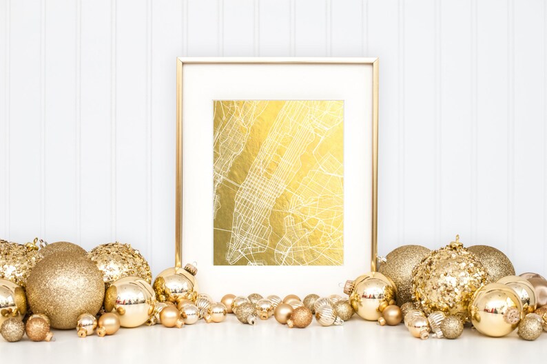 New York City Map, Gold Foil Print, Metallic City Map Wall Decor, Foil Pressed Art, New York City Wall Art, Map Wall Art, City Map Print image 1