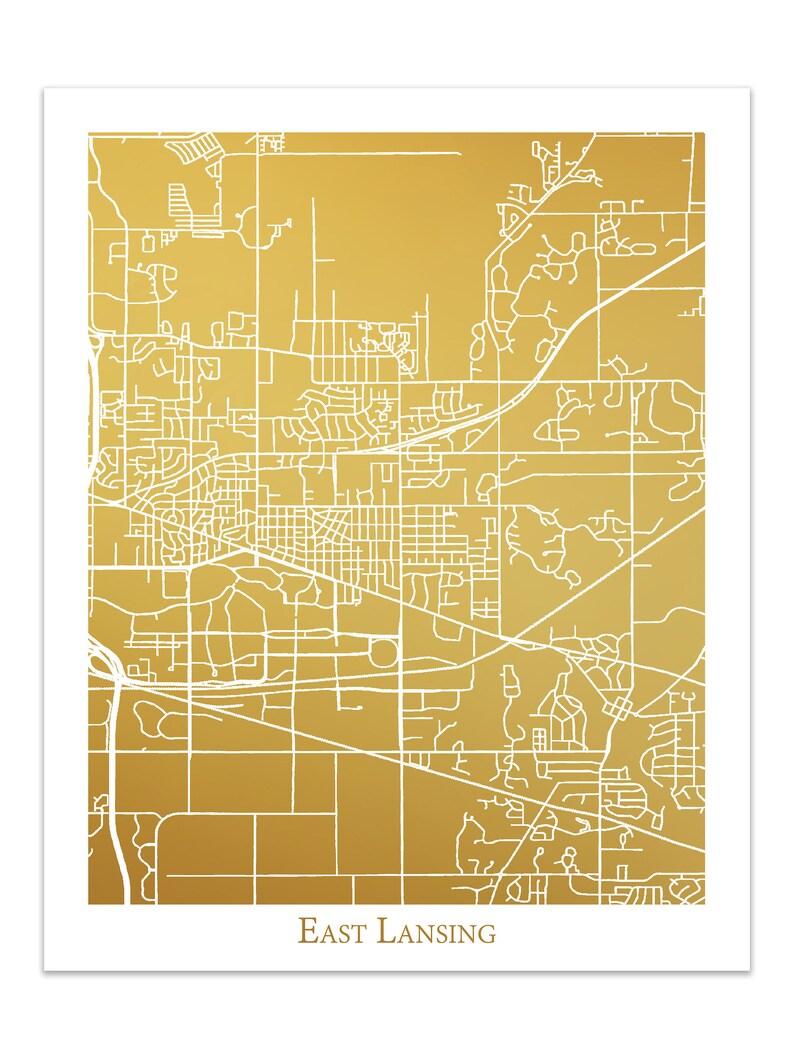 East Lansing Map Gold Foil Map™ of East Lansing MI Gold Etsy