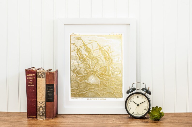 Octopus Print Octopus Art Metallic Art Gold Foil Print Metallic Print Gift for Sailor Gold Wall Art Gold Foil Octopus Kraken Art Print