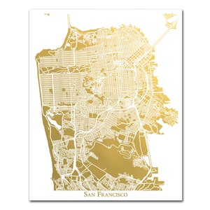San Francisco Map, Gold Foil Print, San Francisco Print, Gold Foil City Map, Traveler Gift, Metallic Map Print, City Art