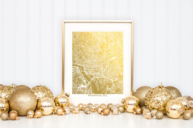 Goldfolie Washington DC Karte, Folienkarte, Goldfolie Druck, Washington DC Stadt Karte, Geschenk zum Jahrestag, Washington DC Druck, Umzugsgeschenk Bild 1