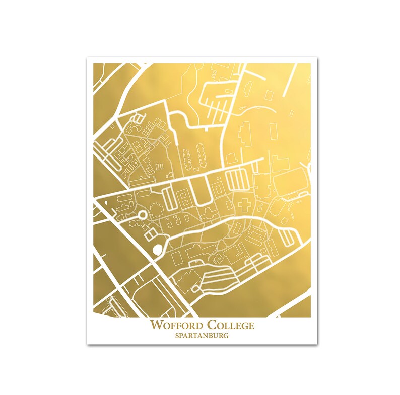 Wofford College Map Gold Foil Map of Wofford College in Etsy