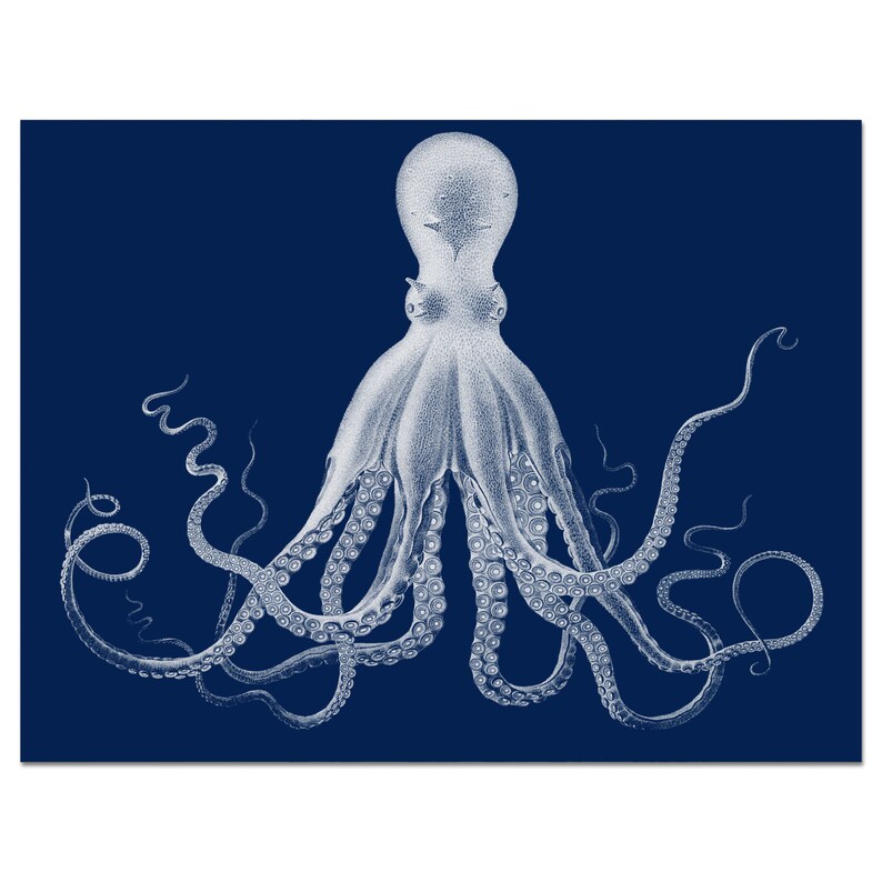 Octopus Print Nautical Wall Decor Octopus Art in New Navy | Etsy