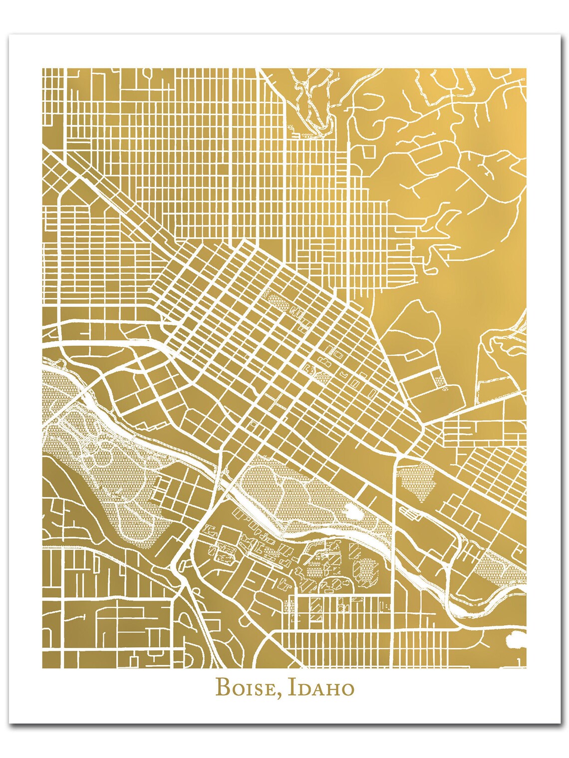 Boise City Map Gold Foil Print Boise Wall Art Gift for Etsy