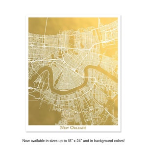 New Orleans Map, Gold Foil Print, Metallic Map, City Art, NOLA print, Map Home Decor, New Orleans Gold Foil Map, New Orleans Wall Art image 1