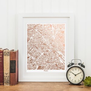 Paris Map Rose Gold Foil Print, City of Light Wall Art image 7