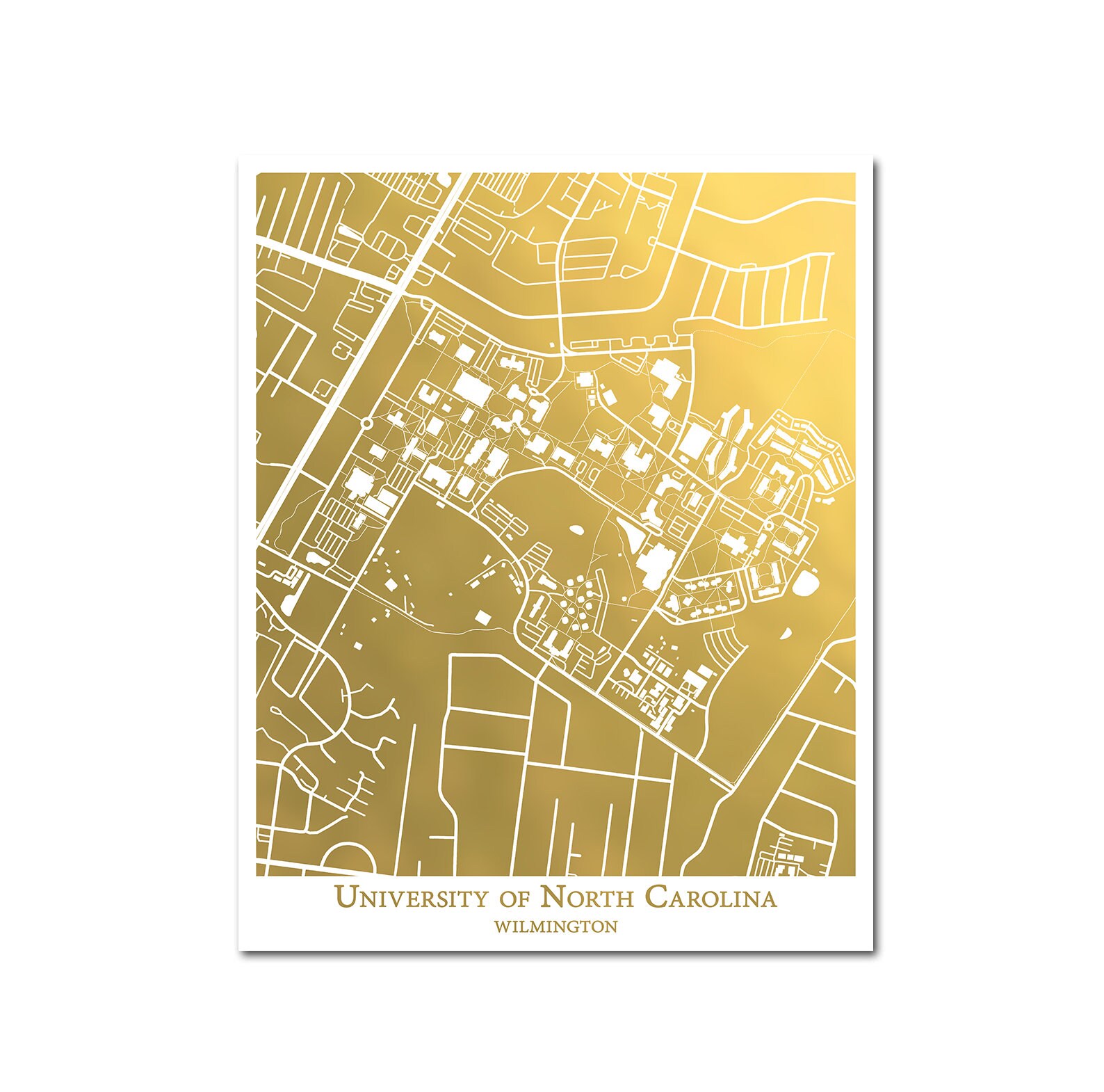 UNC Wilmington Map Metallic Campus Map of the University of Etsy