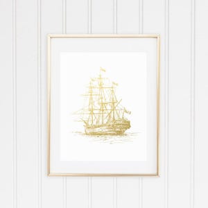 Vintage Ship in Metallic Foil Art Print, Gold Wall Decor, Gift for Sailor image 3
