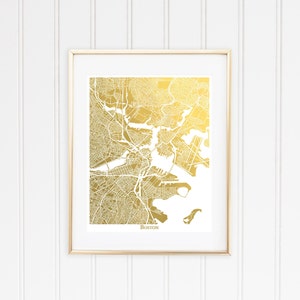 Boston Map Gold Foil Print, Metallic Map of Boston Print, Boston Wall Decor, Graduation Gift, Gift for Traveler, City Art