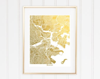 Boston Map Gold Foil Print, Metallic Map of Boston Print, Boston Wall Decor, Graduation Gift, Gift for Traveler, City Art