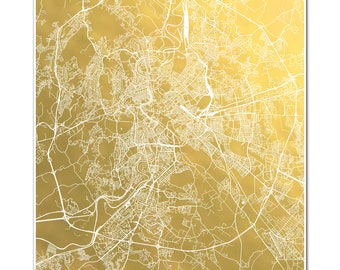 Custom Gold Foil City Map, Any Town or City, International or USA, Foil Print, Gold Map Print, Metallic Map, Anniversary Wedding Gift