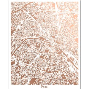 Paris Map Rose Gold Foil Print, City of Light Wall Art image 3