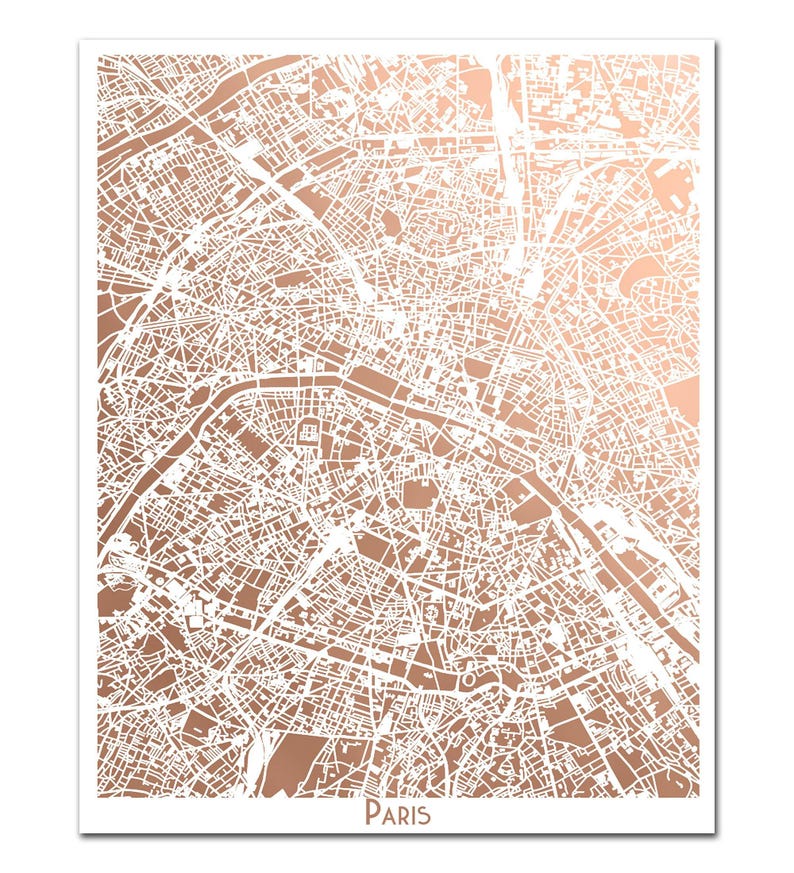 Paris Map Rose Gold Foil Print, City of Light Wall Art image 3