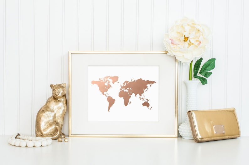 Carte du monde en or rose, carte en feuille d'or, cadeau pour maman, cadeau pour voyageur image 1