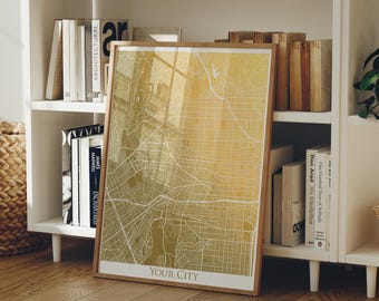 Custom Gold Foil Map Print, Anniversary or Housewarming Gift, Travel Memento, Office Wall Art, Personalized Map, Metallic Decor, Map Art