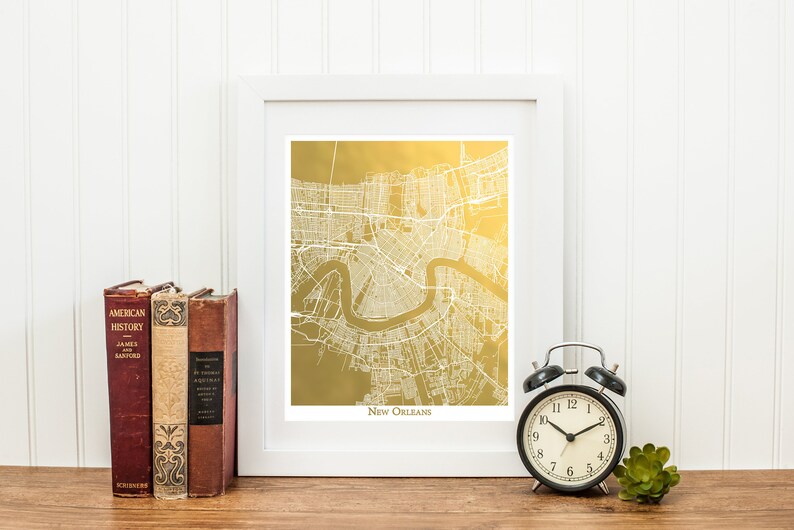 New Orleans Map, Gold Foil Print, Metallic Map, City Art, NOLA print, Map Home Decor, New Orleans Gold Foil Map, New Orleans Wall Art image 4