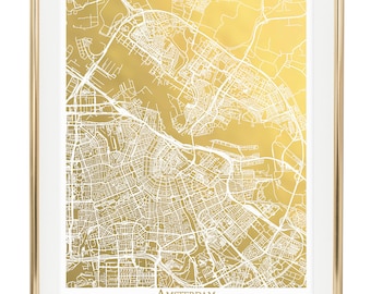 Gold Foil Amsterdam Street Map, Gold Foil Map, Gold Print, Gold Foil Wall Art, City Map, Trendy Art, Gold Wall Decor, Amsterdam Map Print