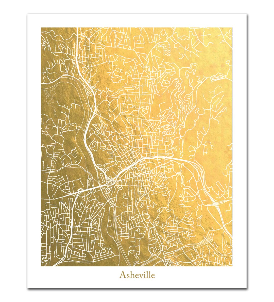 Asheville Map Gold Foil Print City Map of Asheville NC in - Etsy