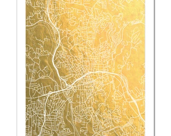 Asheville Map Gold Foil Print, City Map of Asheville NC in Metallic Foil