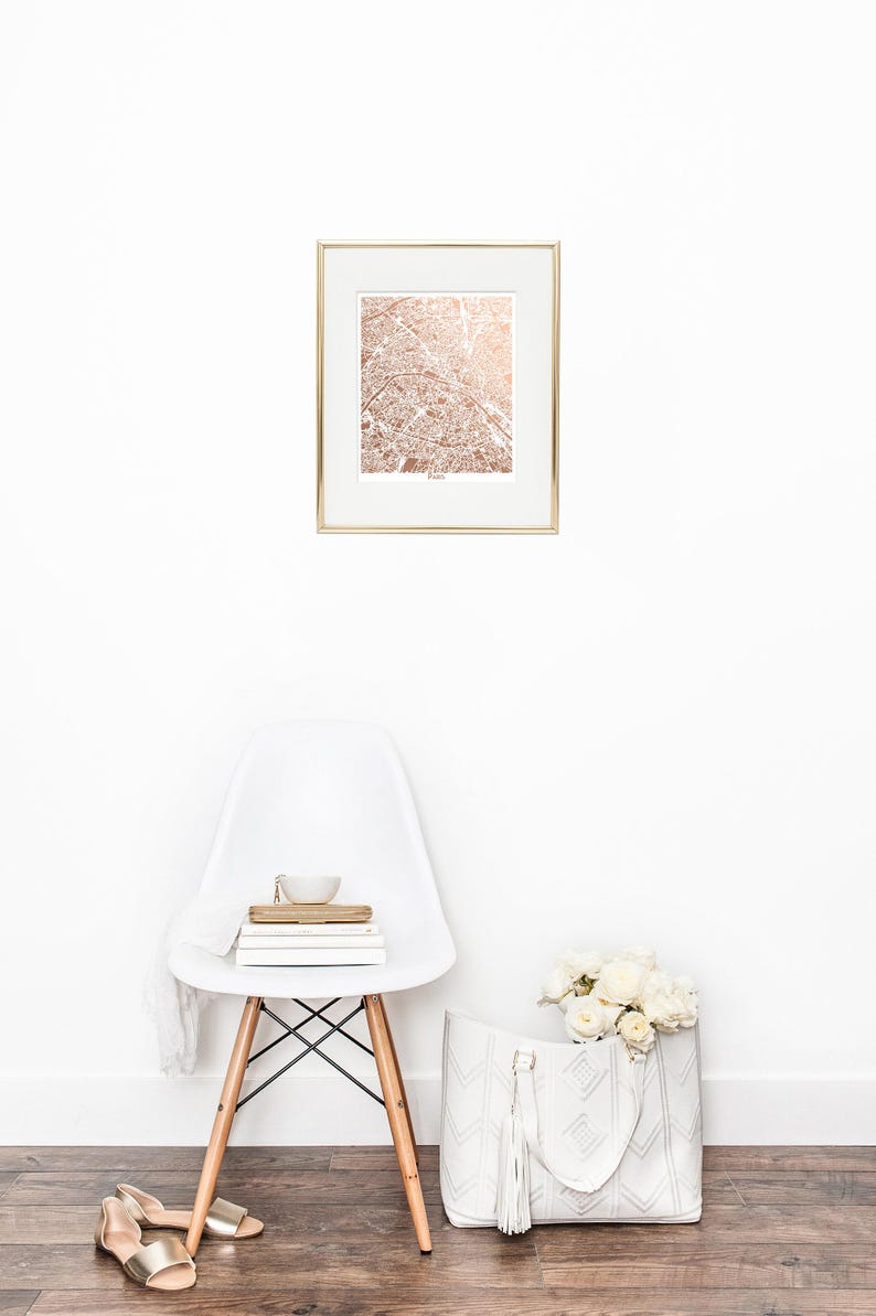 Paris Map Rose Gold Foil Print, City of Light Wall Art image 6