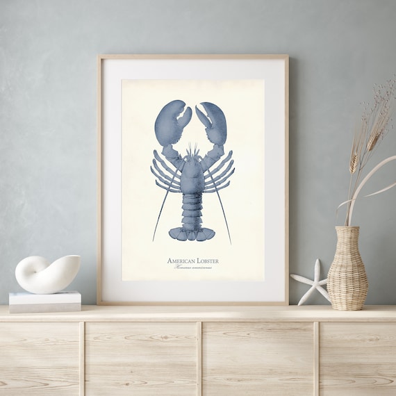 Vintage American Lobster Print, Nautical Coastal Decor