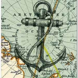 Wasserkarte Anker Druck, Anker Poster, Nautische Wandbehang, Maritime Wandkunst, Meer Themen Dekor, Schiff Anker, Strand Haus Kunst