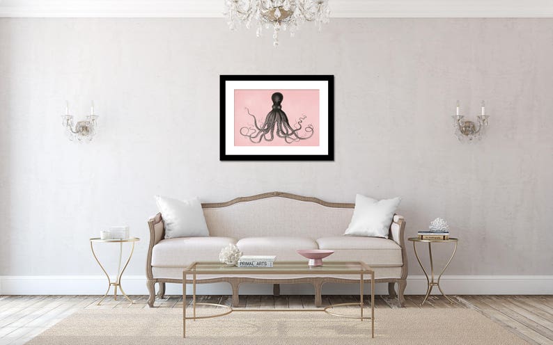 The Holly Golightly Octopus In Pink And Retro Mod Wall Art Etsy