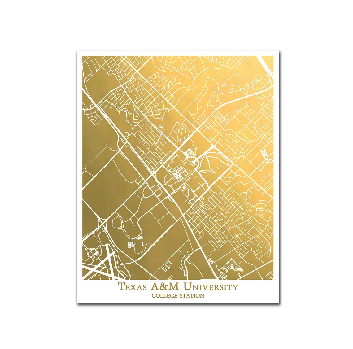Texas A&amp;M University Campus Map Gold Foil Map of Texas AM | Etsy