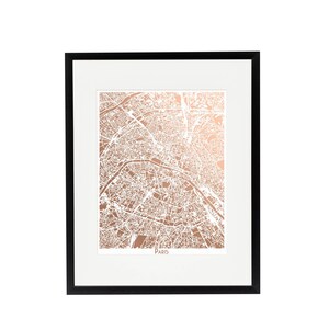 Paris Map Rose Gold Foil Print, City of Light Wall Art image 5