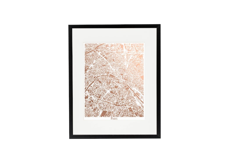 Paris Map Rose Gold Foil Print, City of Light Wall Art image 5