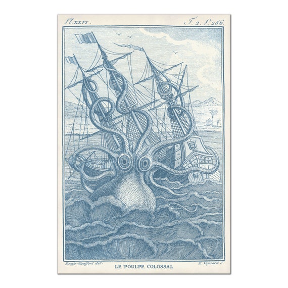 HISTORIC SHIP ILLUSTRATION SEASIDE NAUTICAL ART PRINT Blue Decor Wall Picture