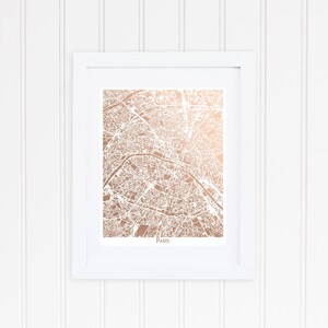 Paris Map Rose Gold Foil Print, City of Light Wall Art image 4