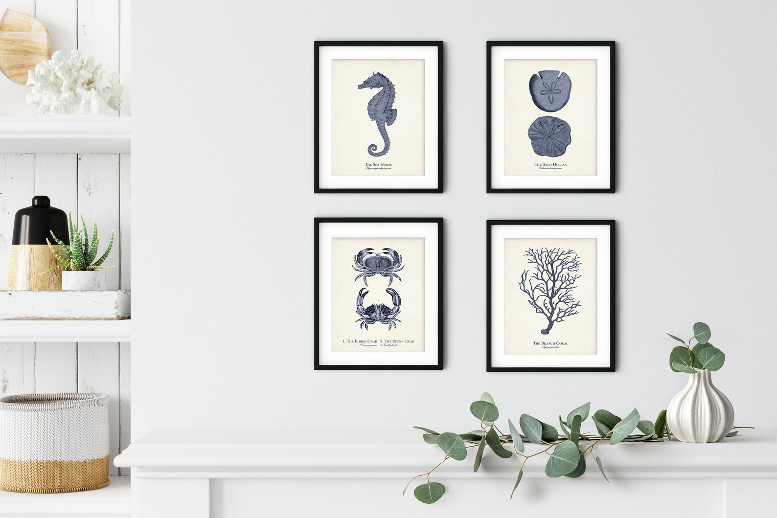 Coastal Wall Art Print Set of 4 in Navy Blue Nautical Wall Etsy