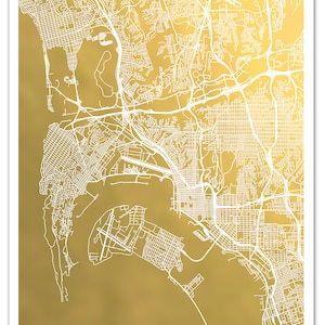 San Diego Map, Gold Foil Map of San Diego Gold Foil Print, Map Print, San Diego Wall Art, San Diego, City Map Print, Foil Pressed Art, Map