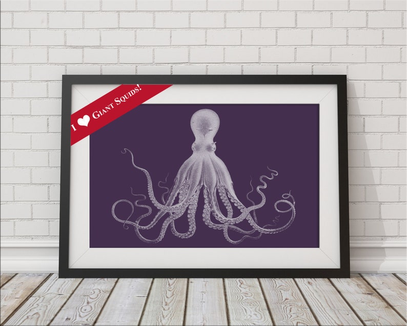 Octopus Print in Blackberry Cordial Purple, Kraken Poster, Nautical Print, Coastal Wall Art, Beach Home Decor image 2