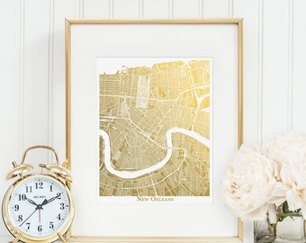 Metallic New Orleans Map Print, Gold Foil Map of New Orleans, NOLA Foil Print, City Art, New Orleans Street Map, The Big Easy, Office Decor
