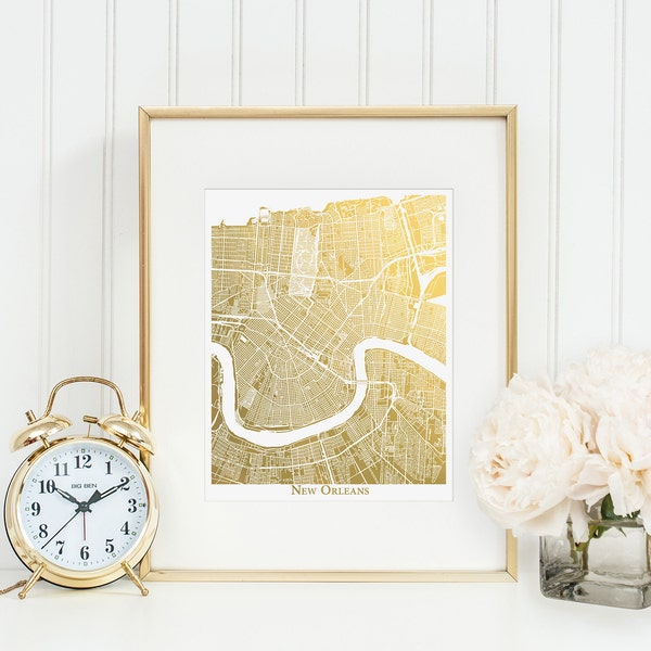 Metallic New Orleans Map Print, Gold Foil Map of New Orleans, NOLA Foil Print, City Art, New Orleans Street Map, The Big Easy, Office Decor