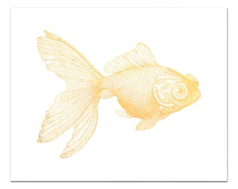 Goldy the Goldfish Print, Gold Foil Goldfish Art, Nautical Decor, Gold Decor, Fish Print, Fish Wall Art, Gold Foil Print, Nursery Decor