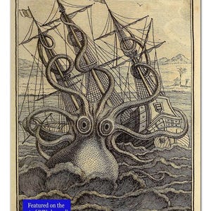 Kraken Octopus Art Print, Vintage Nautical Sea Monster