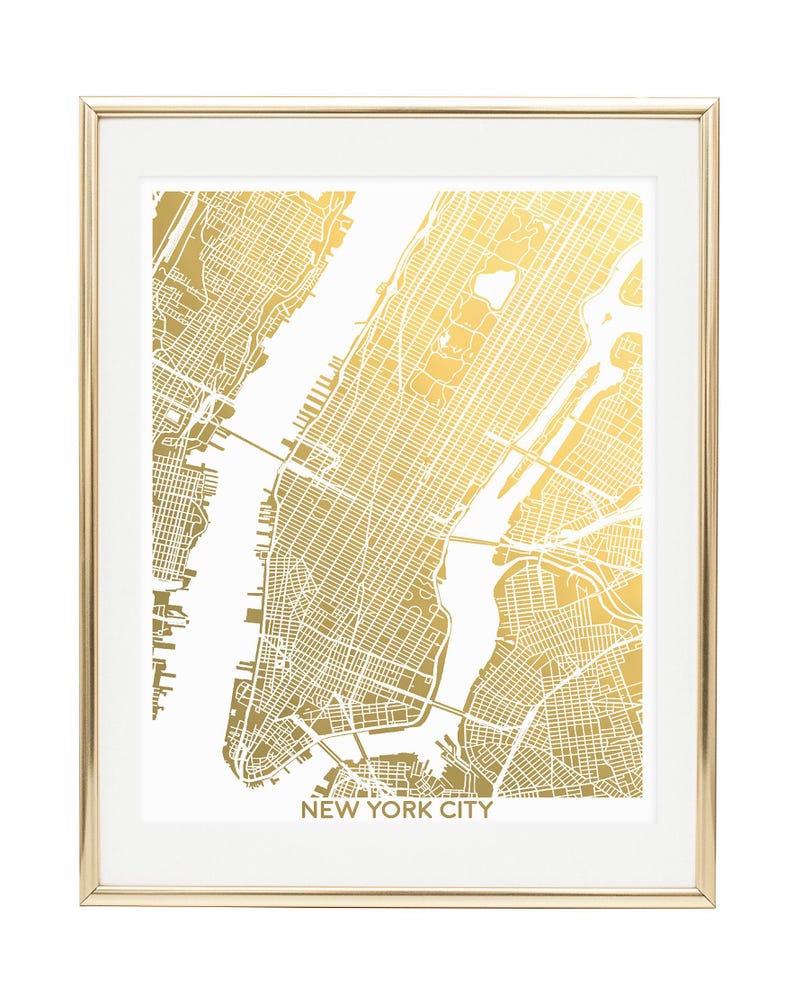 New York City Map Gold Foil Art Print, Traveler Gift, Globetrotter Home Decor afbeelding 6