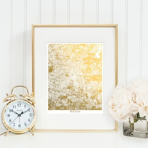 Gold Foil Houston Map, Gold Foil Print,  Map of Houston Texas, Anniversary Gift, Christmas Gift for a Houstonian Houstonite