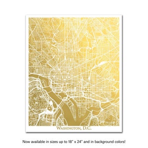 Gold Foil Washington DC Map, Foil Map, Gold Foil Print, Washington DC City Map Art, Anniversary Gift, Washington DC Print, Moving Gift image 2