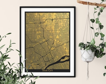 Gold Foil Custom City Map Print: Personalized Metallic Wall Art