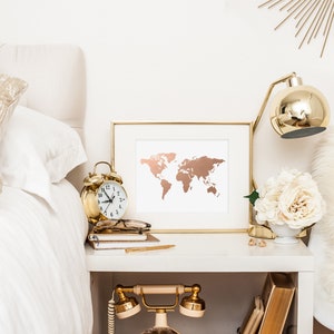 Carte du monde en or rose, carte en feuille d'or, cadeau pour maman, cadeau pour voyageur image 3