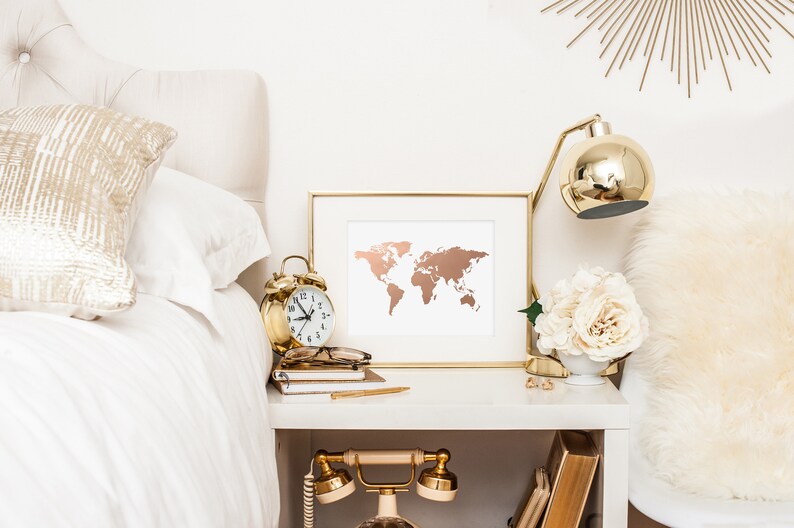 Carte du monde en or rose, carte en feuille d'or, cadeau pour maman, cadeau pour voyageur image 3