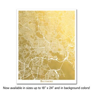 Baltimore Map, Gold Foil Print, Metallic Map of Baltimore, Maryland, Holiday Gift for Traveler, Christmas Gift, City Map Print