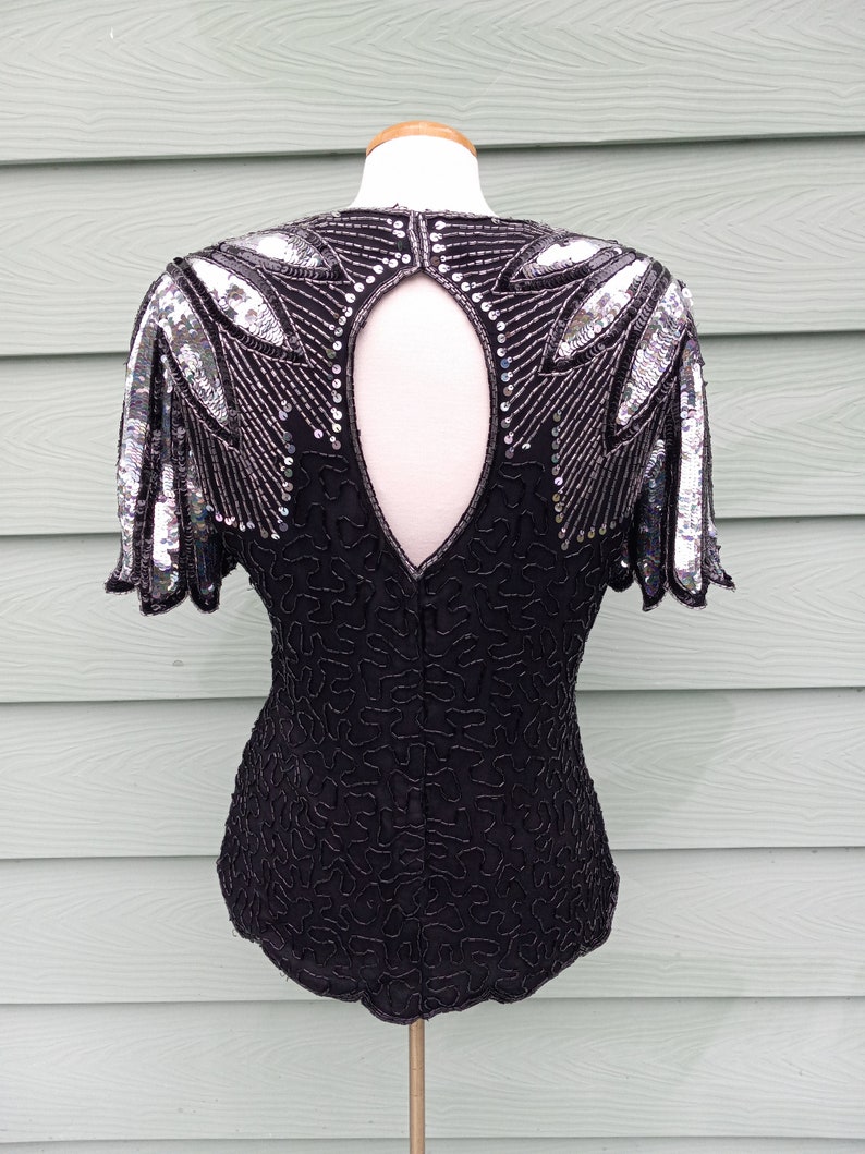 Gorgeous Heavily Beaded and Silver Sequined Power Shoulder Glam Rock ...